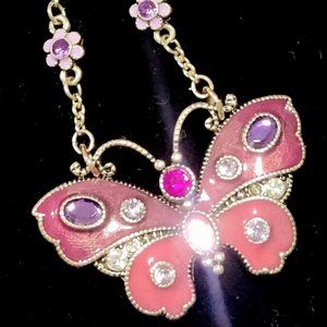 Vtg Liz Claiborne Earrings & Necklace Butterfly Set Violet Plum Purple
